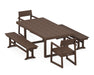 POLYWOOD EDGE 5-Piece Dining Set with Benches in Mahogany