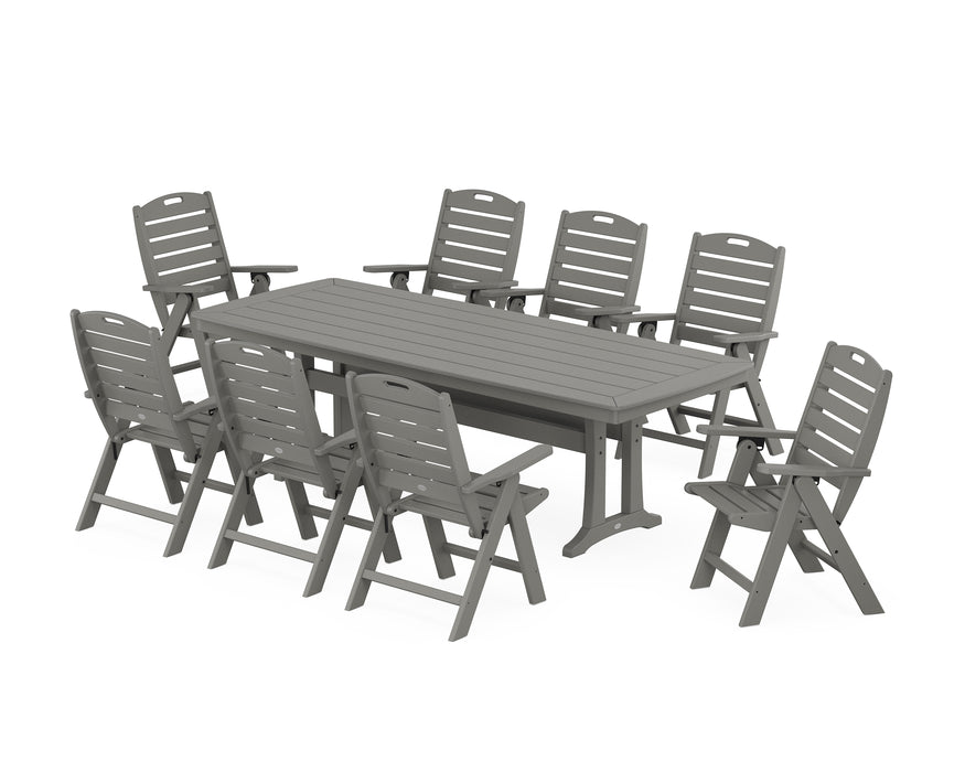 POLYWOOD Nautical Highback 9-Piece Dining Set with Trestle Legs in Slate Grey