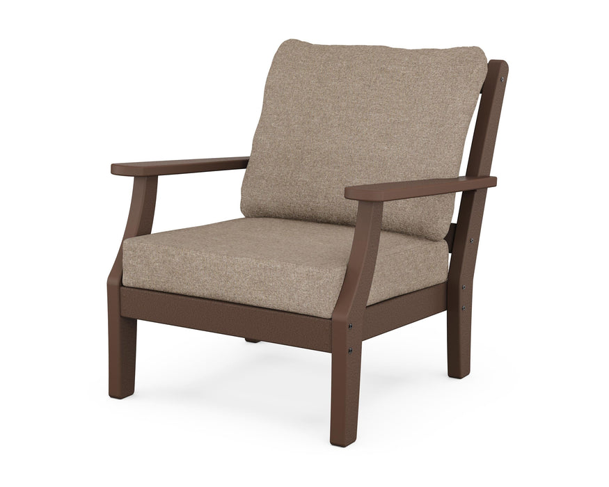 Martha Stewart by POLYWOOD Chinoiserie Deep Seating Chair in Mahogany with Spiced Burlap fabric