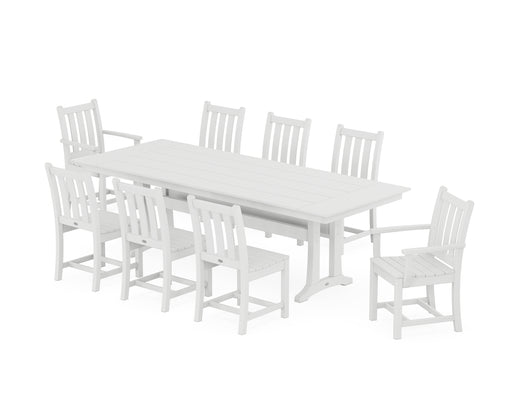 POLYWOOD Traditional Garden 9-Piece Farmhouse Dining Set with Trestle Legs in White