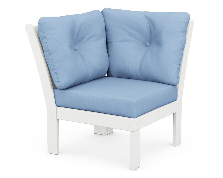 POLYWOOD Vineyard Modular Corner Chair in Vintage White with Air Blue fabric