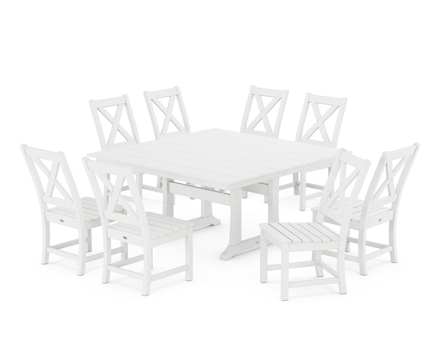 POLYWOOD Braxton Side Chair 9-Piece Farmhouse Dining Set in White