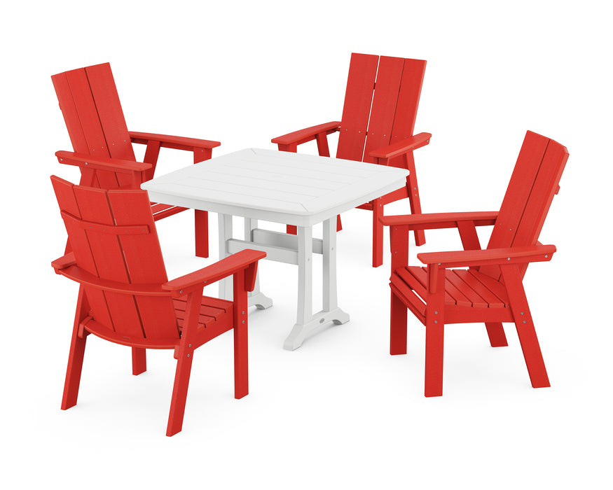 POLYWOOD Modern Adirondack 5-Piece Dining Set with Trestle Legs in Sunset Red