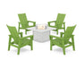 POLYWOOD® 5-Piece Modern Grand Upright Adirondack Conversation Set with Fire Pit Table in Lime / White