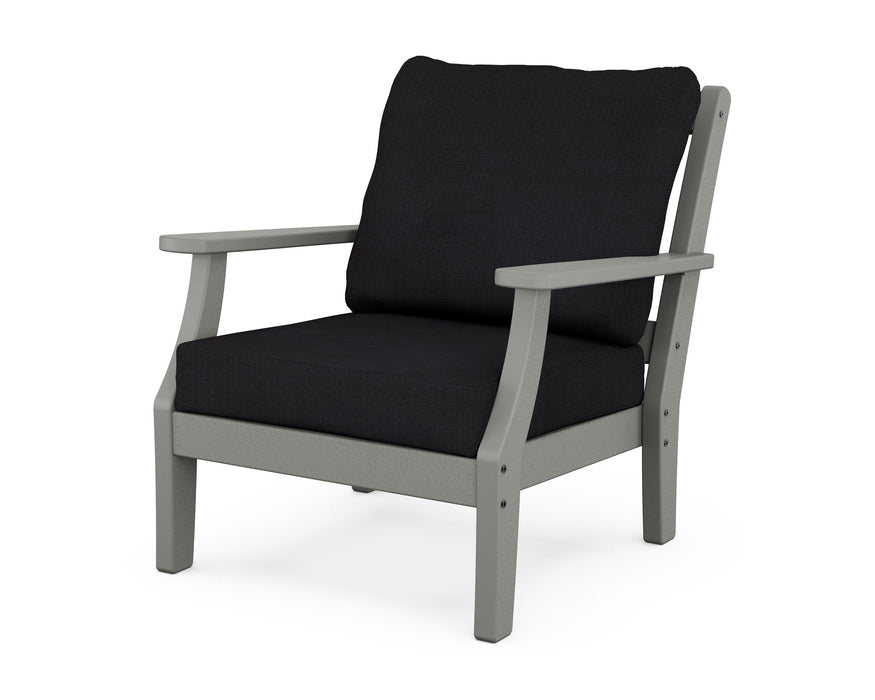 Martha Stewart by POLYWOOD Chinoiserie Deep Seating Chair in Slate Grey with Midnight Linen fabric