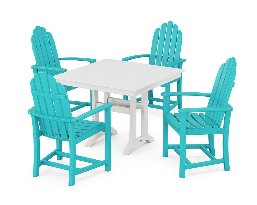 POLYWOOD Classic Adirondack 5-Piece Farmhouse Dining Set With Trestle Legs in Aruba