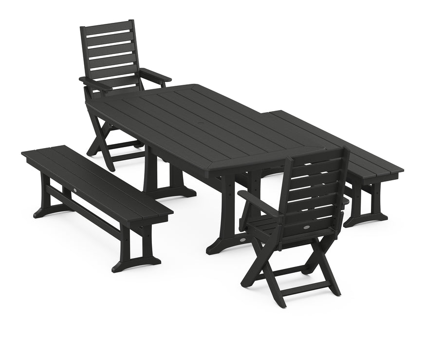 POLYWOOD Captain 5-Piece Dining Set with Trestle Legs in Black