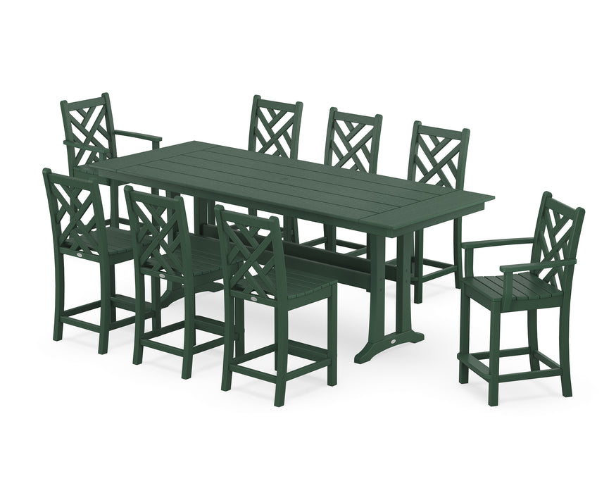 POLYWOOD® Chippendale 9-Piece Farmhouse Counter Set with Trestle Legs in Mahogany