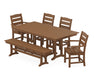 POLYWOOD Lakeside 6-Piece Farmhouse Dining Set with Bench in Teak