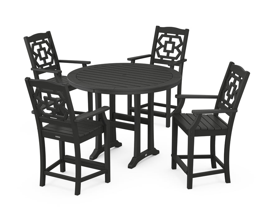 Martha Stewart by POLYWOOD Chinoiserie 5-Piece Round Counter Set in Black