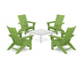 POLYWOOD® 5-Piece Modern Grand Adirondack Chair Conversation Group in Lime / White