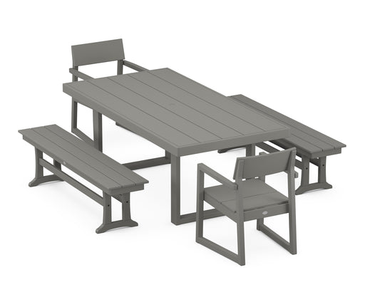 POLYWOOD EDGE 5-Piece Dining Set with Benches in Slate Grey