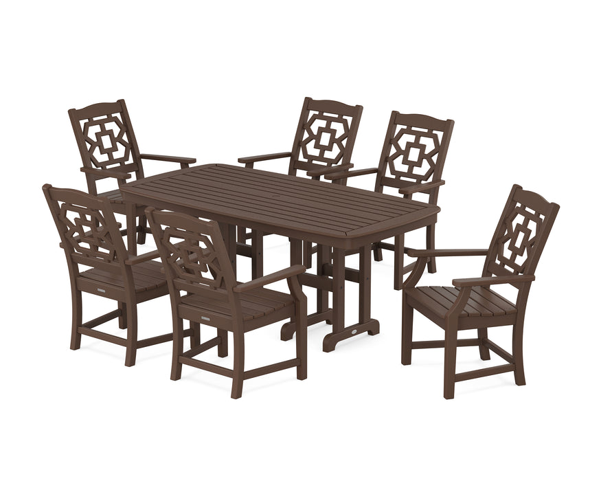 Martha Stewart by POLYWOOD Chinoiserie Arm Chair 7-Piece Dining Set in Mahogany