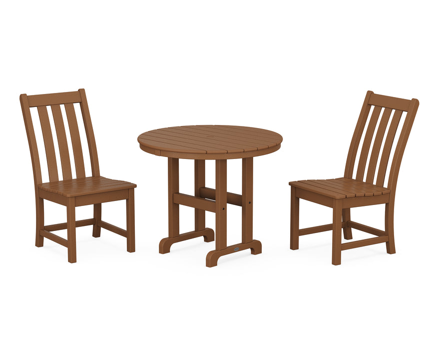 POLYWOOD Vineyard Side Chair 3-Piece Round Dining Set in Teak