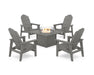 POLYWOOD® 5-Piece Vineyard Grand Upright Adirondack Conversation Set with Fire Pit Table in Slate Grey