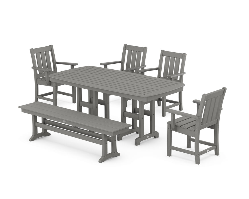 POLYWOOD® Oxford 6-Piece Farmhouse Dining Set with Bench in Teak