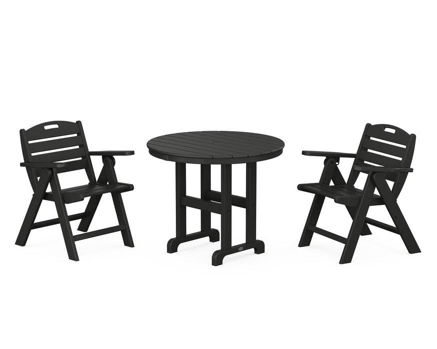 POLYWOOD Nautical Lowback 3-Piece Round Dining Set in Black