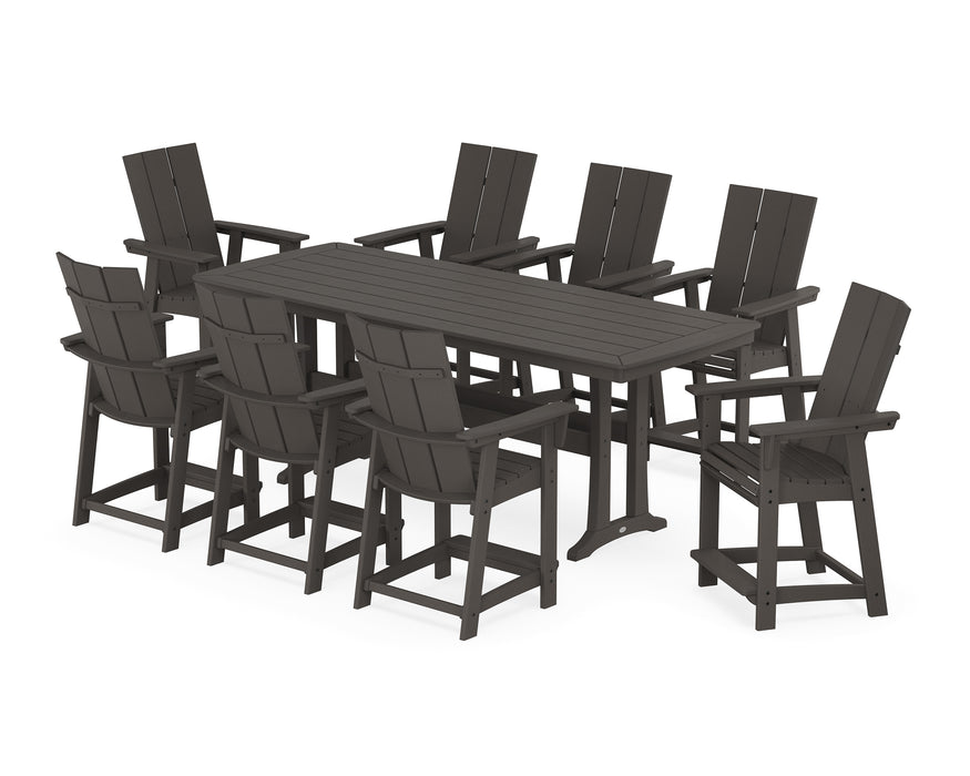 POLYWOOD® Modern Curveback Adirondack 9-Piece Counter Set with Trestle Legs in Vintage Coffee