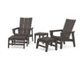 POLYWOOD® 5-Piece Modern Grand Upright Adirondack Set with Ottomans and Side Table in Vintage Coffee