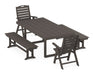 POLYWOOD Nautical Highback 5-Piece Dining Set with Trestle Legs in Vintage Coffee