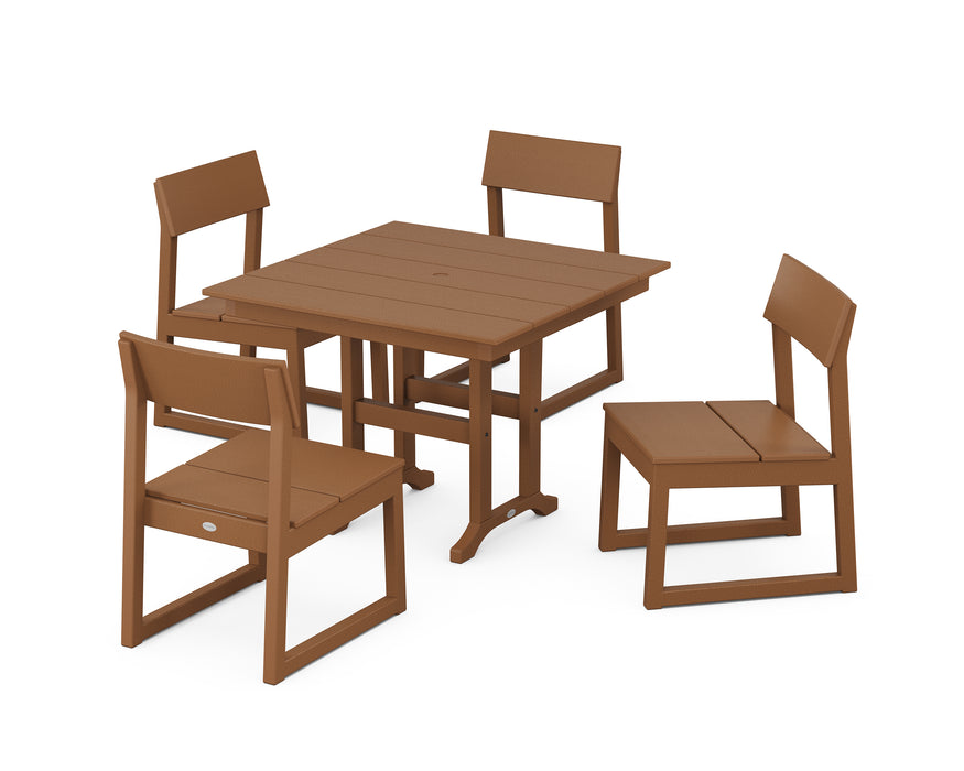 POLYWOOD EDGE Side Chair 5-Piece Farmhouse Dining Set in Teak