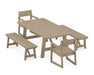POLYWOOD EDGE 5-Piece Rustic Farmhouse Dining Set With Benches in Vintage Sahara
