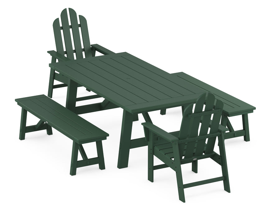 POLYWOOD Long Island 5-Piece Rustic Farmhouse Dining Set With Trestle Legs in Green
