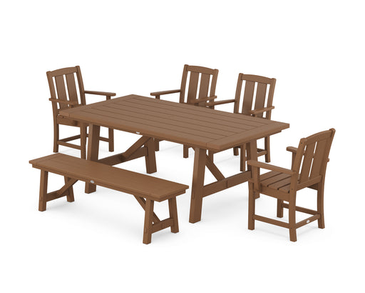 POLYWOOD® Mission 6-Piece Rustic Farmhouse Dining Set with Bench in Black