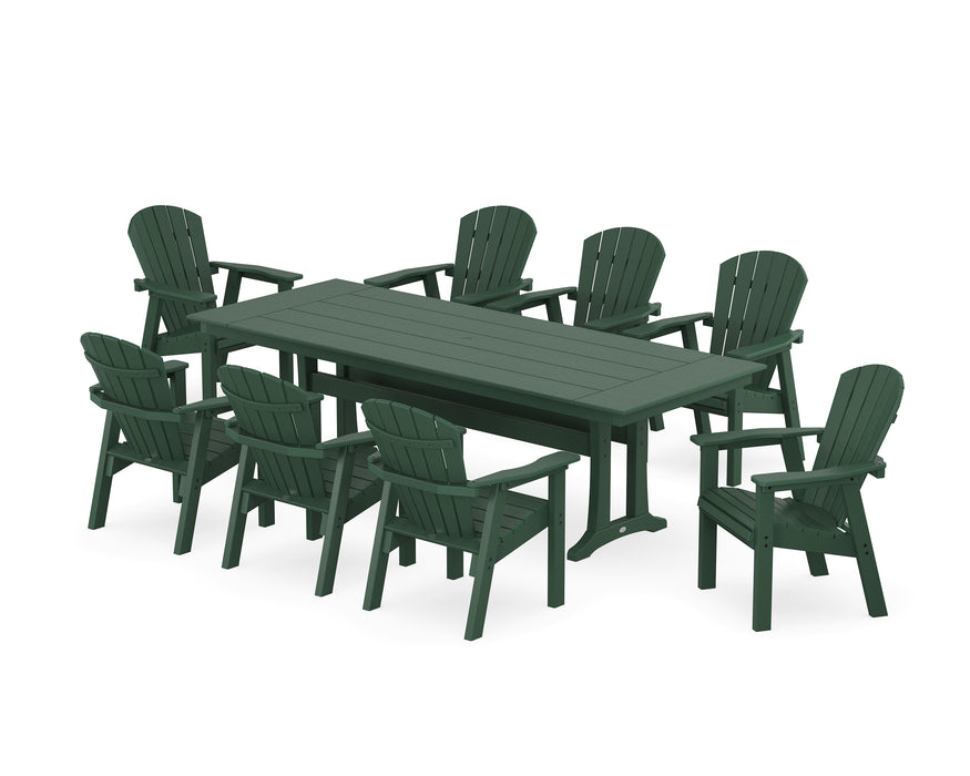 POLYWOOD Seashell 9-Piece Farmhouse Dining Set with Trestle Legs in Green