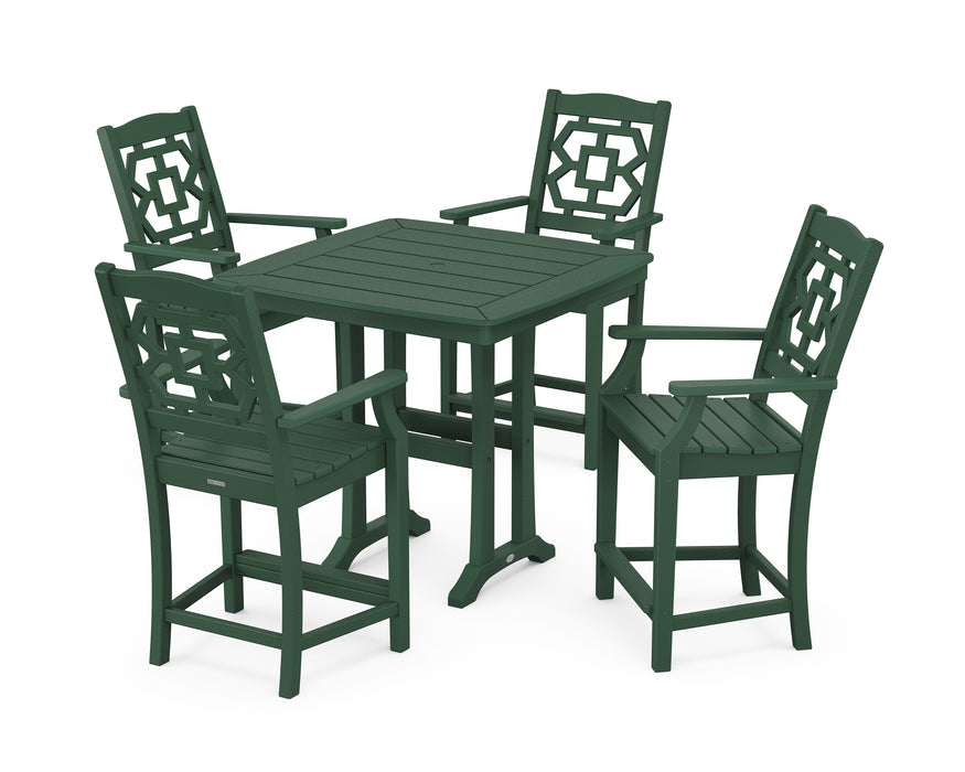 Martha Stewart by POLYWOOD Chinoiserie 5-Piece Counter Set with Trestle Legs in Green