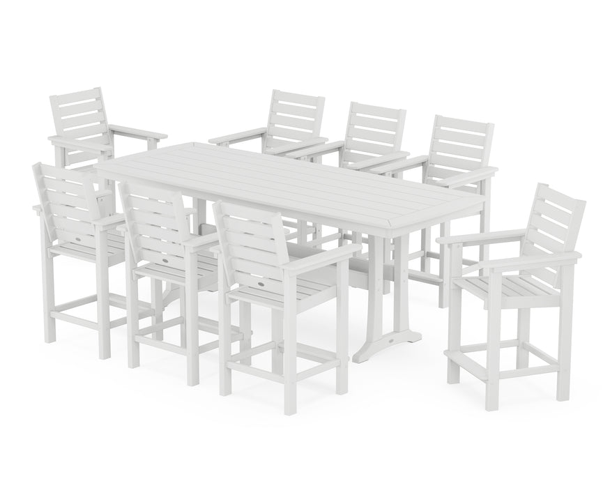 POLYWOOD® Captain 9-Piece Counter Set with Trestle Legs in White