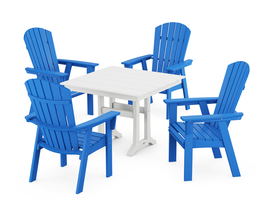 POLYWOOD Nautical Adirondack 5-Piece Farmhouse Dining Set With Trestle Legs in Pacific Blue