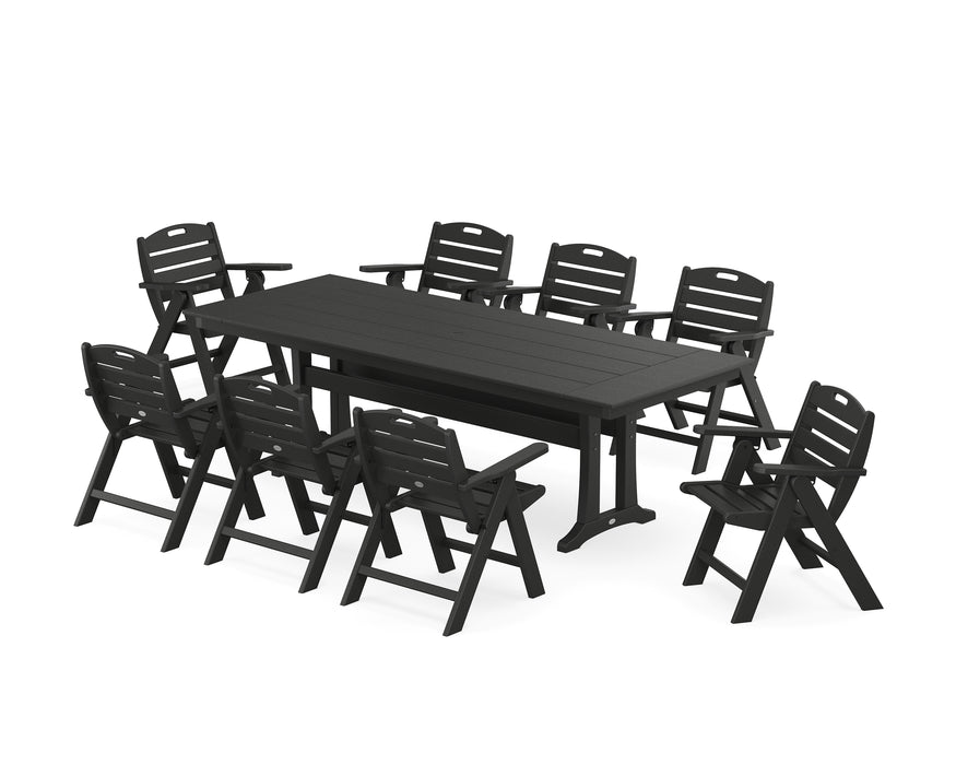 POLYWOOD Nautical Lowback 9-Piece Farmhouse Dining Set with Trestle Legs in Black
