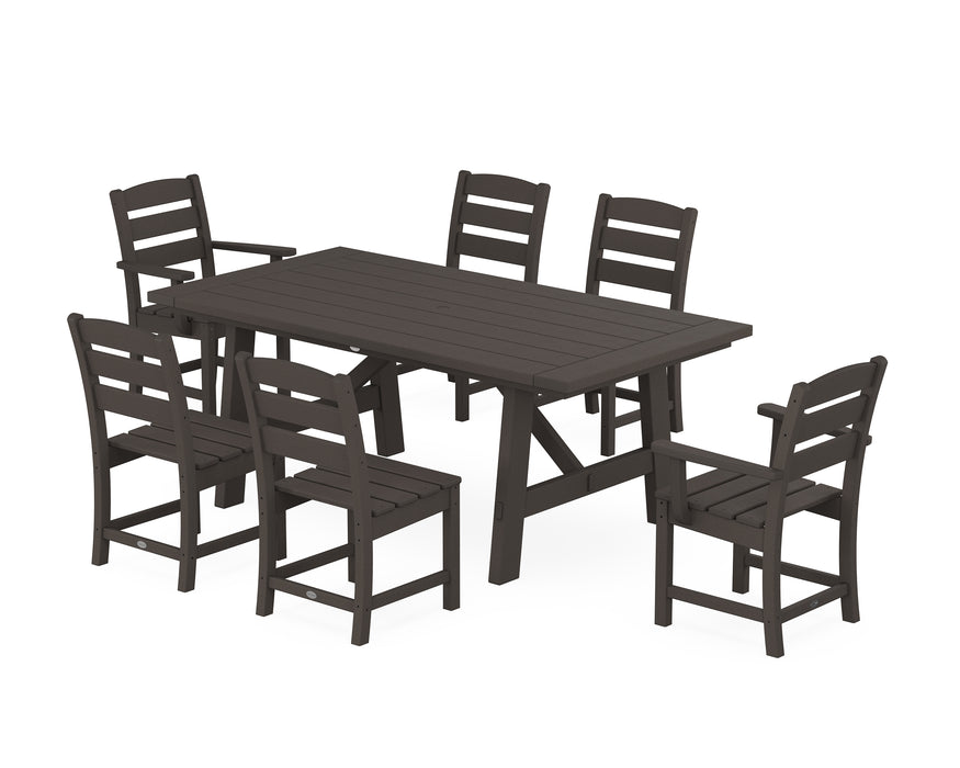 POLYWOOD Lakeside 7-Piece Rustic Farmhouse Dining Set With Trestle Legs in Vintage Coffee