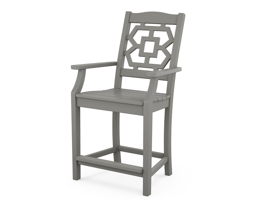 Martha Stewart by POLYWOOD Chinoiserie Counter Arm Chair in Slate Grey