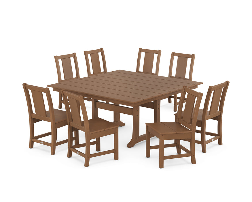 POLYWOOD® Prairie Side Chair 9-Piece Square Farmhouse Dining Set with Trestle Legs in Teak