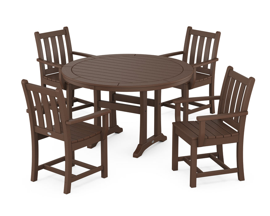 POLYWOOD Traditional Garden 5-Piece Round Dining Set with Trestle Legs in Mahogany