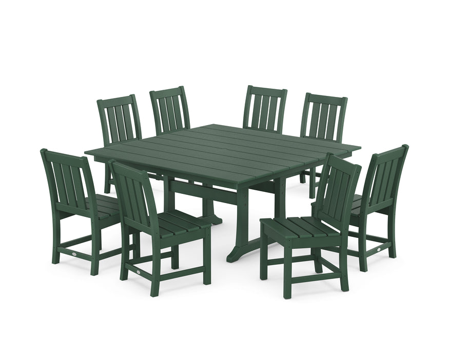 POLYWOOD® Oxford Side Chair 9-Piece Square Farmhouse Dining Set with Trestle Legs in Mahogany