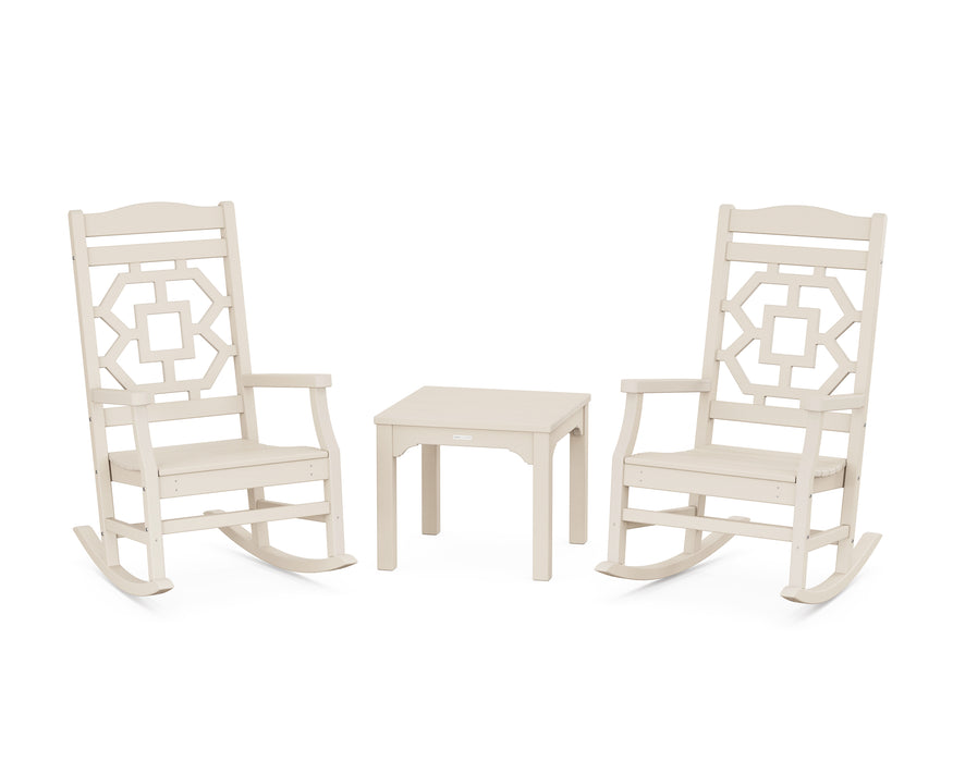 Martha Stewart by POLYWOOD Chinoiserie 3-Piece Rocking Chair Set in Sand