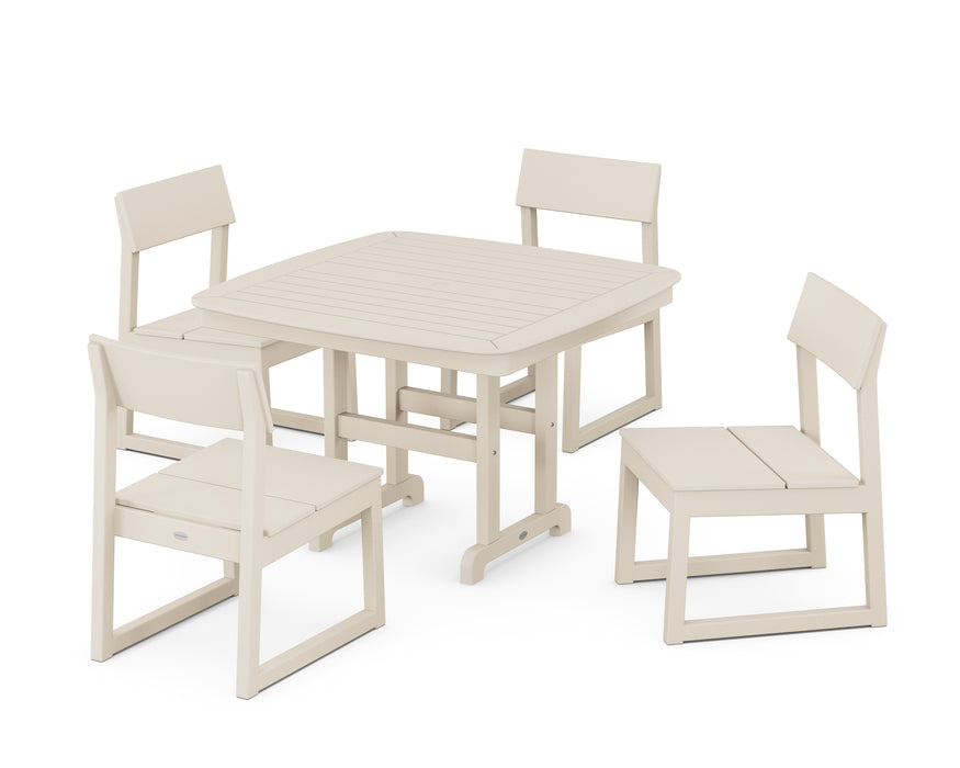 POLYWOOD EDGE Side Chair 5-Piece Dining Set with Trestle Legs in Sand