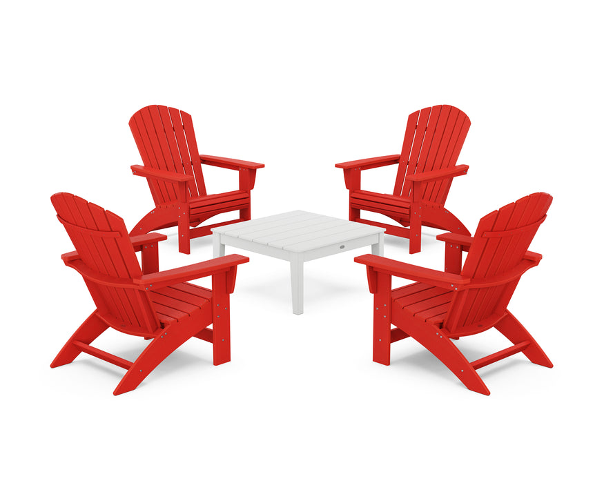 POLYWOOD® 5-Piece Nautical Grand Adirondack Chair Conversation Group in Sunset Red / White