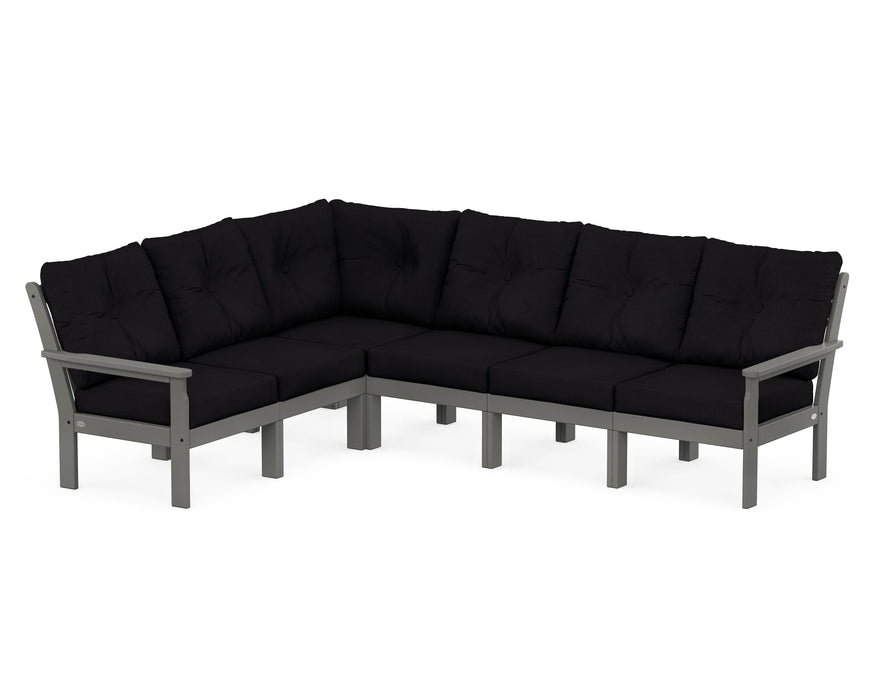 POLYWOOD Vineyard 6-Piece Sectional in Slate Grey with Midnight Linen fabric