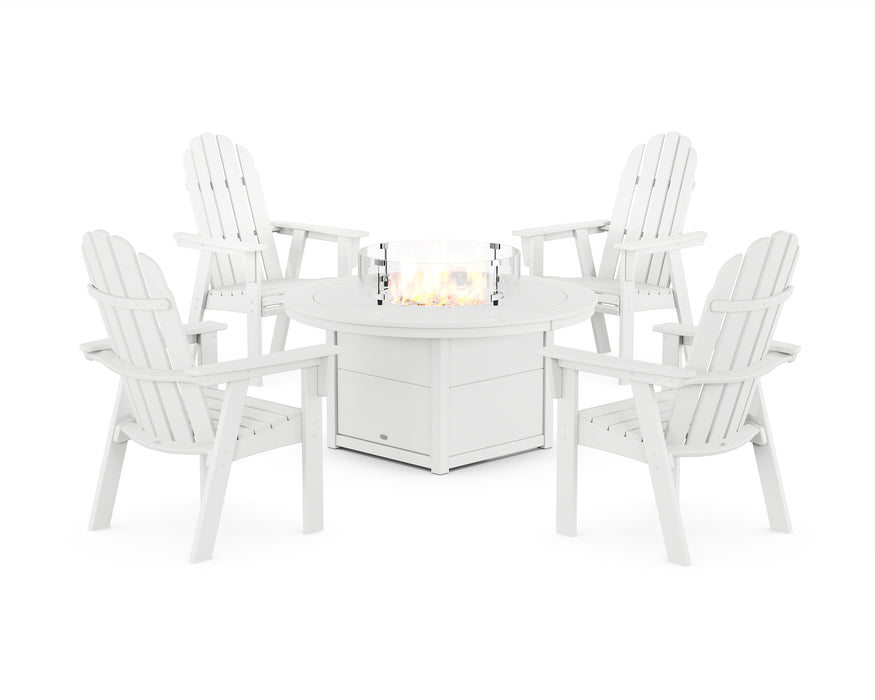 POLYWOOD® Vineyard 4-Piece Curveback Upright Adirondack Conversation Set with Fire Pit Table in White