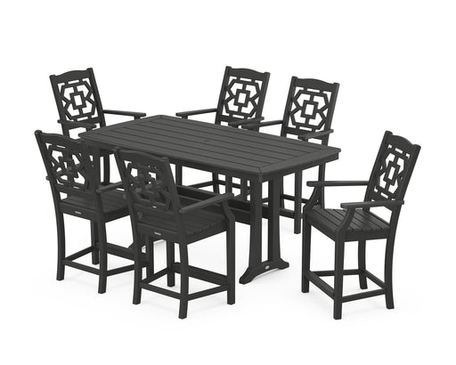 Martha Stewart by POLYWOOD Chinoiserie Arm Chair 7-Piece Counter Set with Trestle Legs in Black