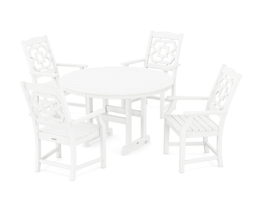Martha Stewart by POLYWOOD Chinoiserie 5-Piece Round Farmhouse Dining Set in White