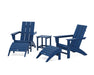 POLYWOOD Modern Adirondack Chair 5-Piece Set with Ottomans and 18" Side Table in Navy
