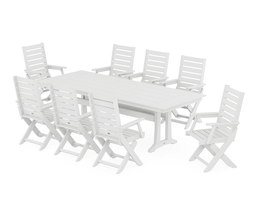 POLYWOOD Captain 9-Piece Farmhouse Dining Set with Trestle Legs in White