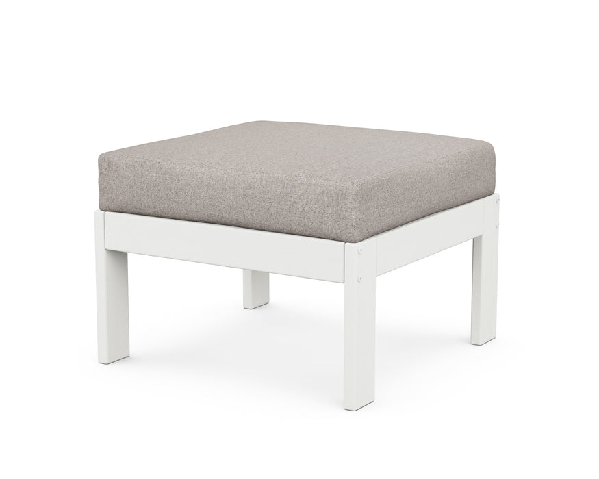 POLYWOOD Vineyard Modular Ottoman in Vintage White with Weathered Tweed fabric
