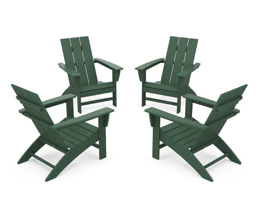 POLYWOOD 4-Piece Modern Adirondack Chair Conversation Set in Green