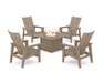 POLYWOOD® 5-Piece Modern Grand Upright Adirondack Conversation Set with Fire Pit Table in Vintage Sahara